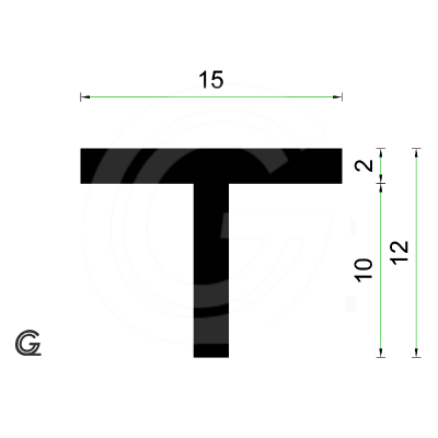 T Profiel | EPDM | 15 mm breedte | 12 mm hoogte